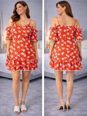 Nicholas Orange Vermilion Floral Bubble Sleeve Dress $375